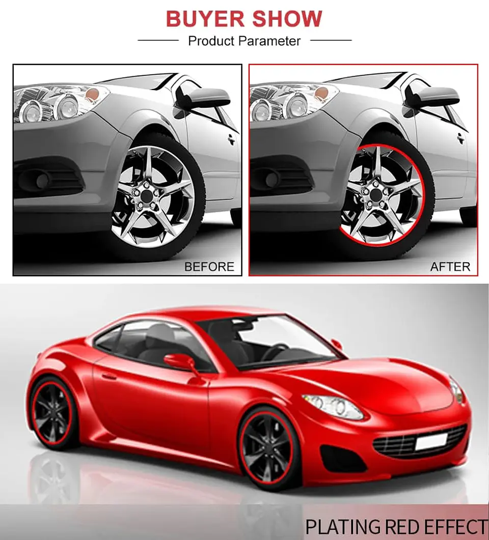 Moldura Protectora de llantas para autos Rojo 3