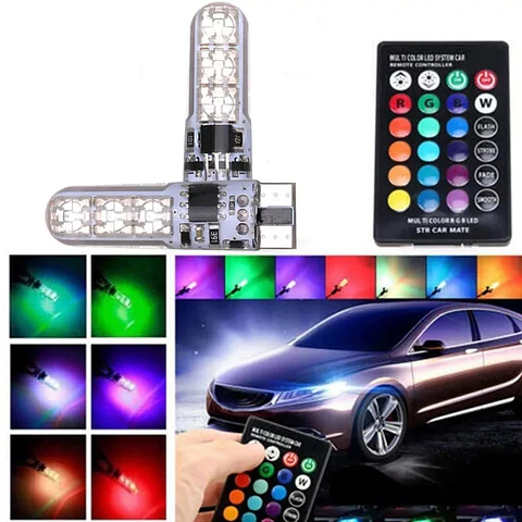 Par Ampolletas led T10 Multicolor (rgb) con control remoto universal