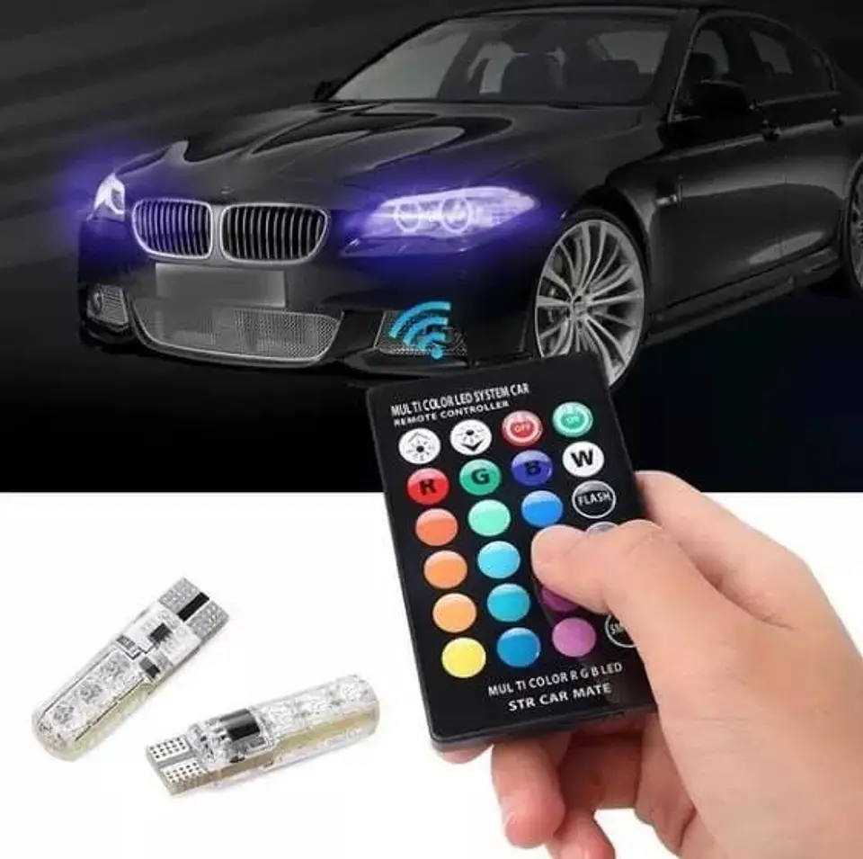 Par Ampolletas led T10 Multicolor (rgb) con control remoto universal 2