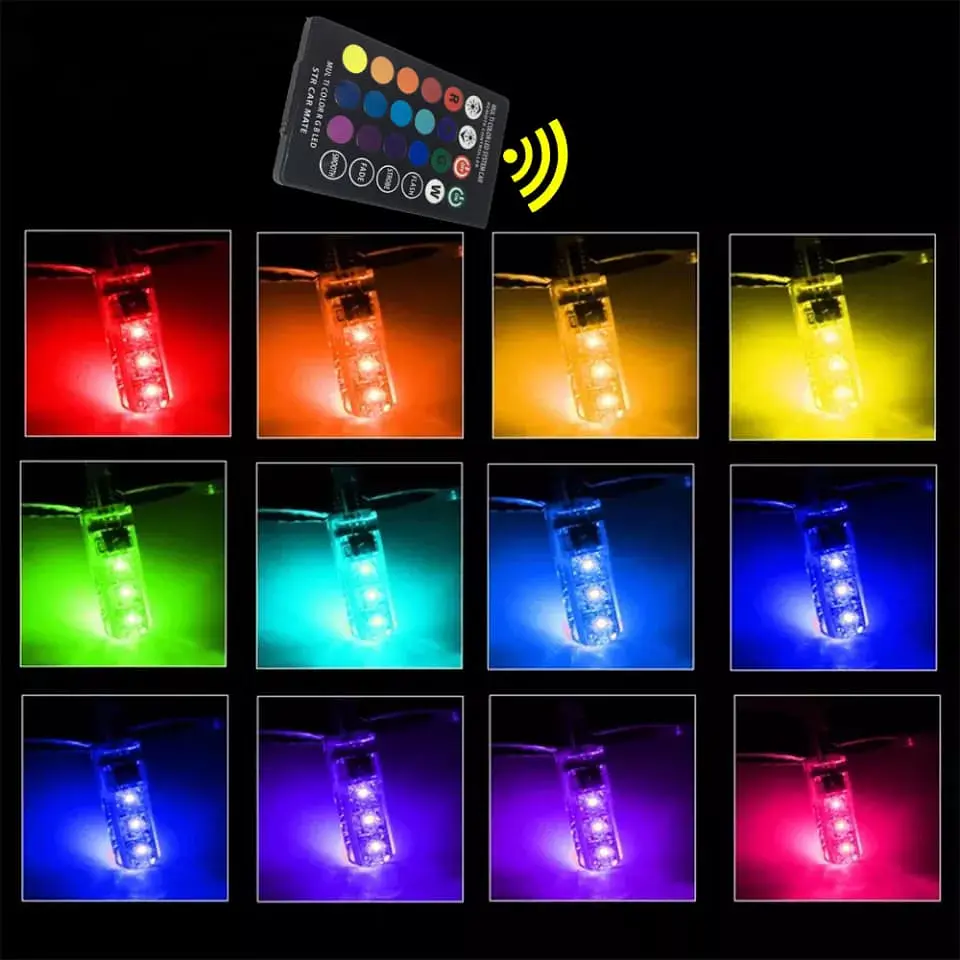 Par Ampolletas led T10 Multicolor (rgb) con control remoto universal 3