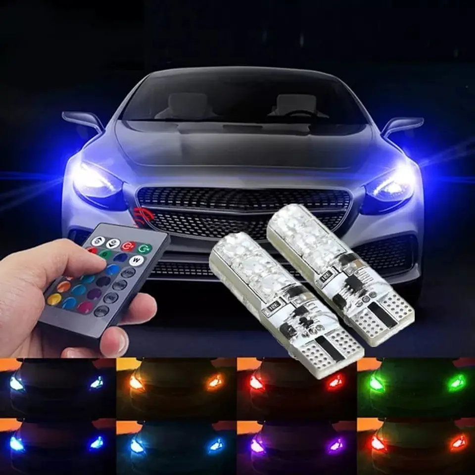Par Ampolletas led T10 Multicolor (rgb) con control remoto universal 4