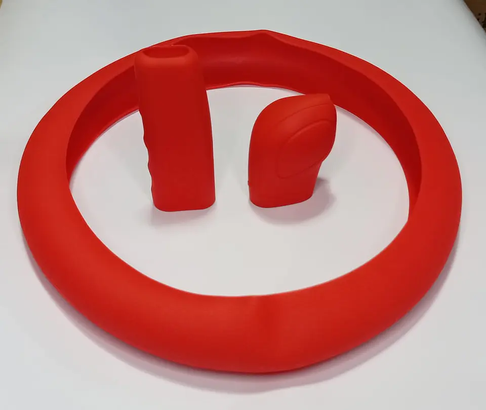 Set 3 piezas, funda cubre Volante de gel silicona rojo 10