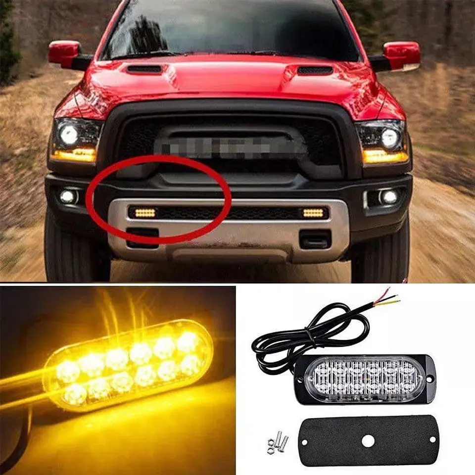 Barra de Luz LED estroboscópica de emergencia para autos amarilla 4