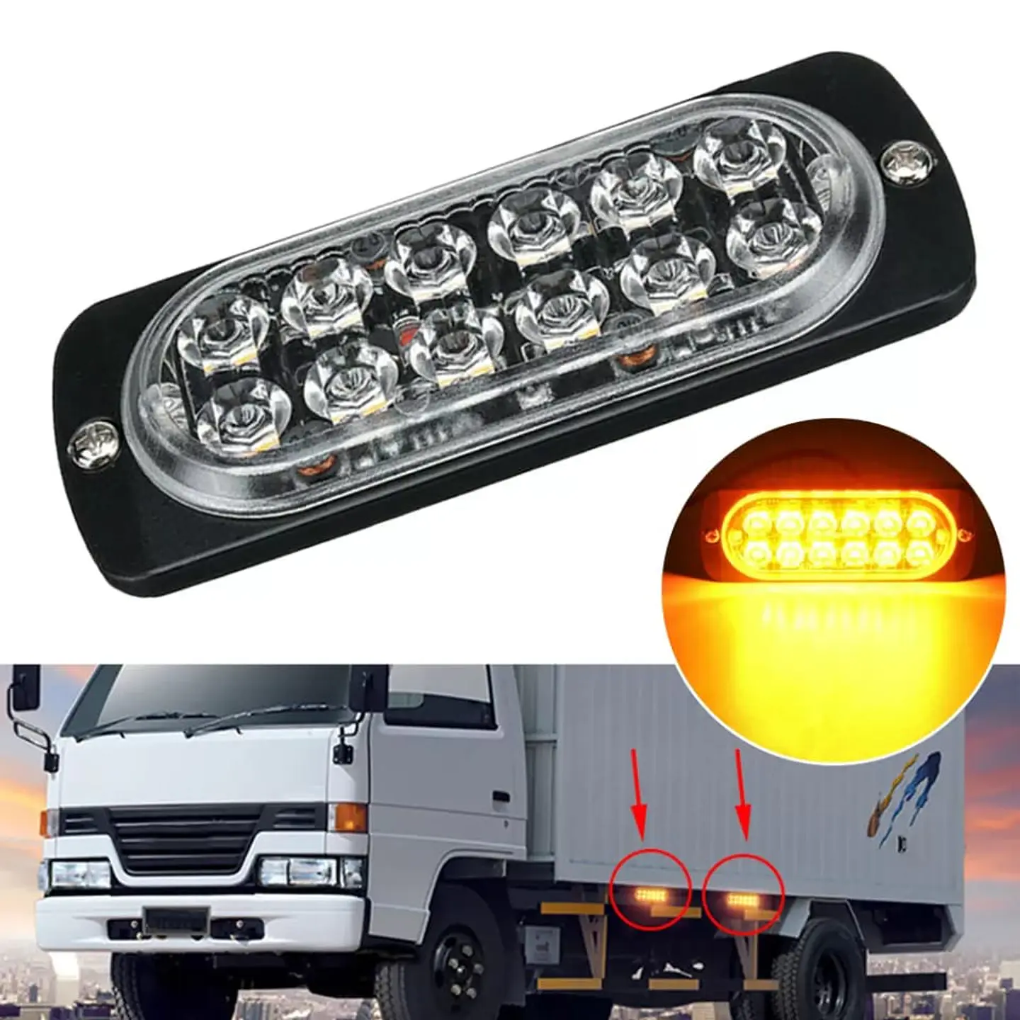 Barra de Luz LED estroboscópica de emergencia para autos amarilla 3