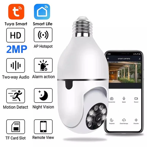 Camara para exteriores, Wifi visión nocturna, conexión a soquete de