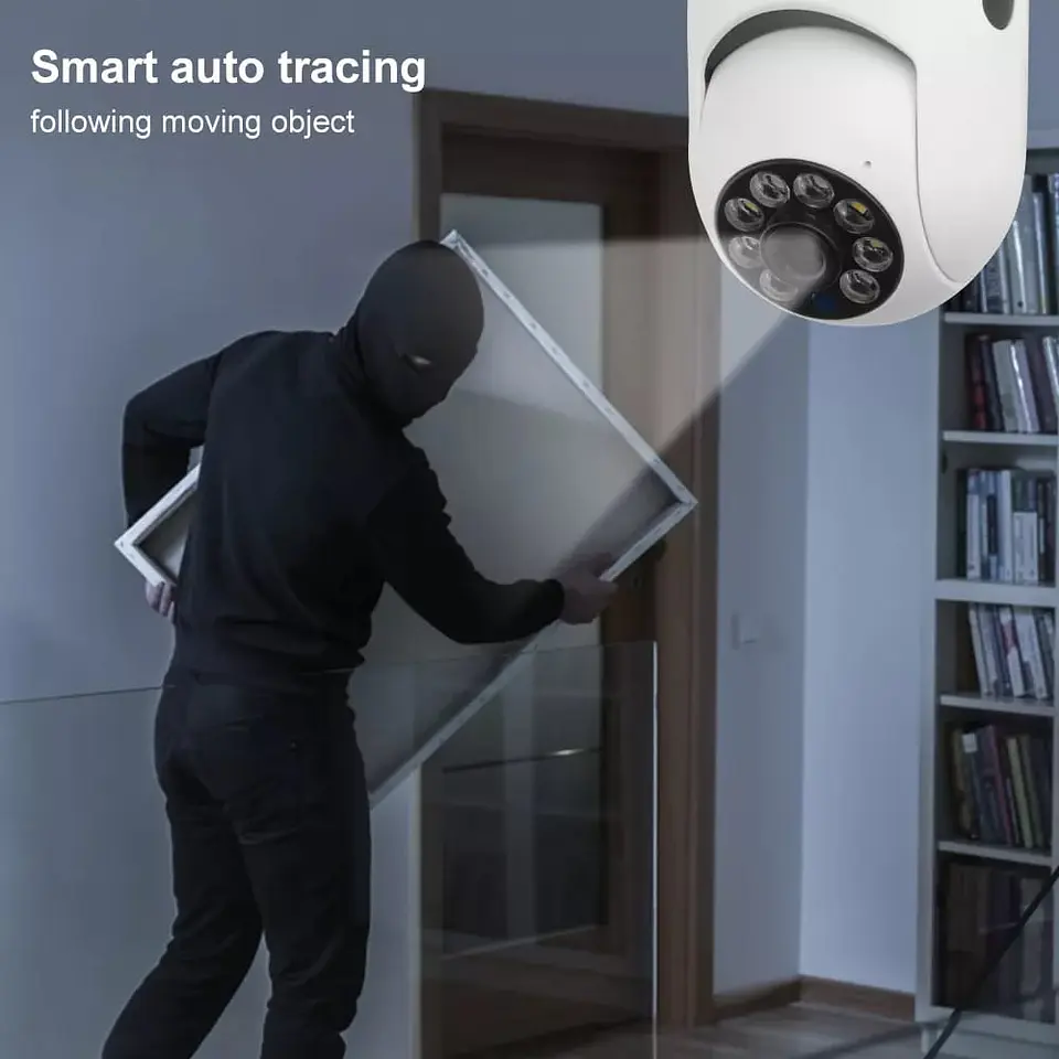 Camara para exteriores, Wifi visión nocturna, conexión a soquete de 6