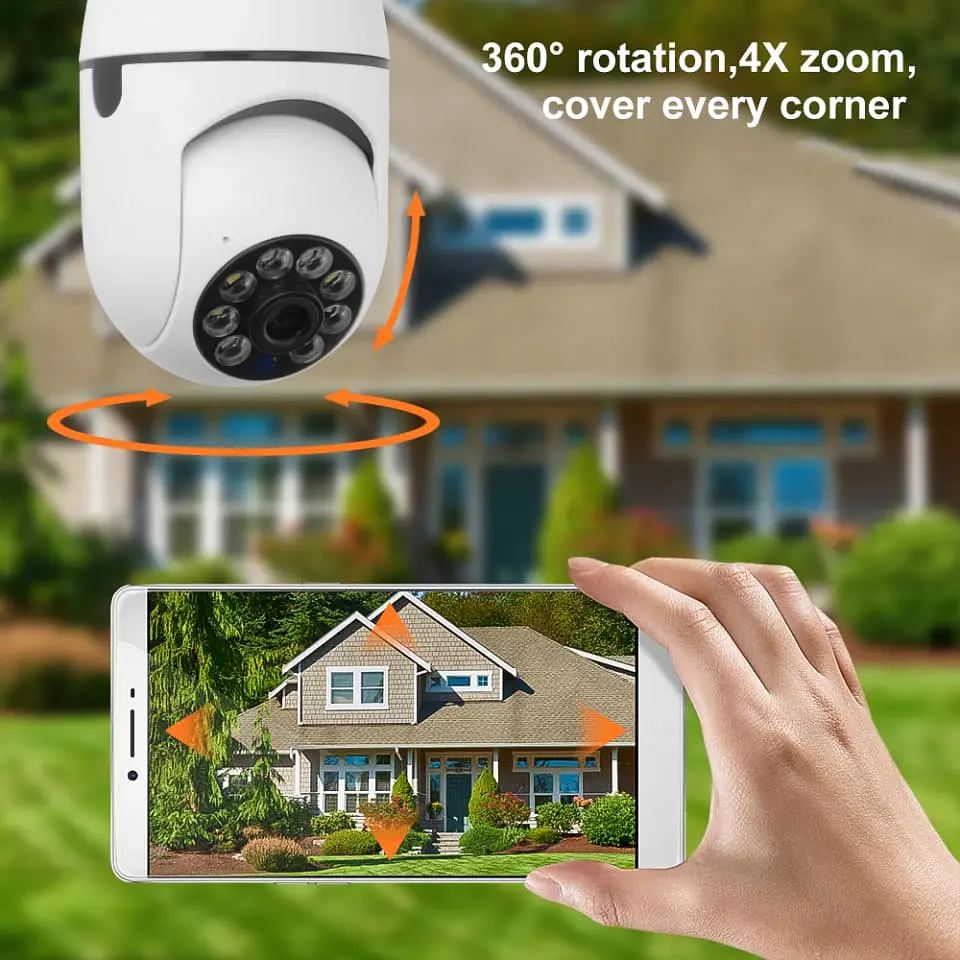 Camara para exteriores, Wifi visión nocturna, conexión a soquete de 11