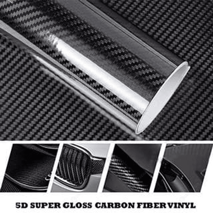 Papel vinilo adhesivo decorativo tunnig tipo fibra de carbono 5D color negro  2