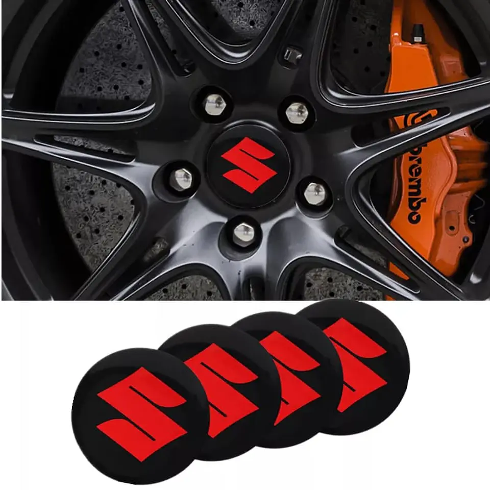 Set X4 Tapa centro de Llantas de autos Suzuki negro con rojo 2