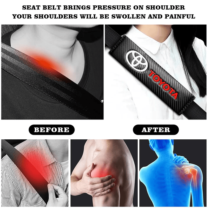 Cubierta protectora para cinturón de seguridad tipo fibra de carbono de autos, almohadillas para los hombros Marca Toyota  6