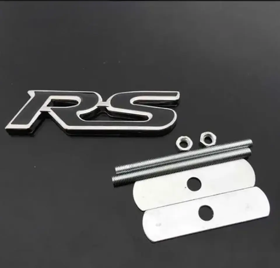 Emblema de parrilla pernado metálico modelo RS para autos camionetas 4