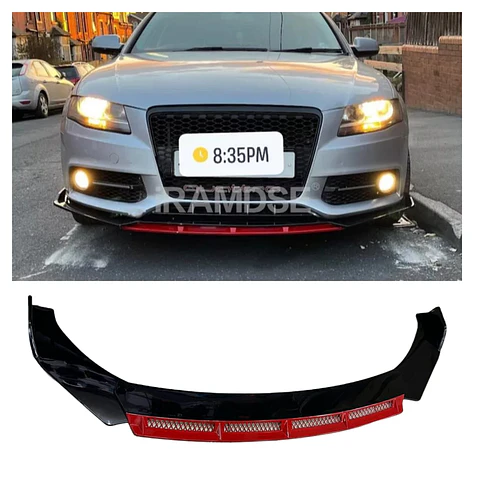 Front Lip, Bumper Faldón delantero 3 piezas negro brillante con Rojo