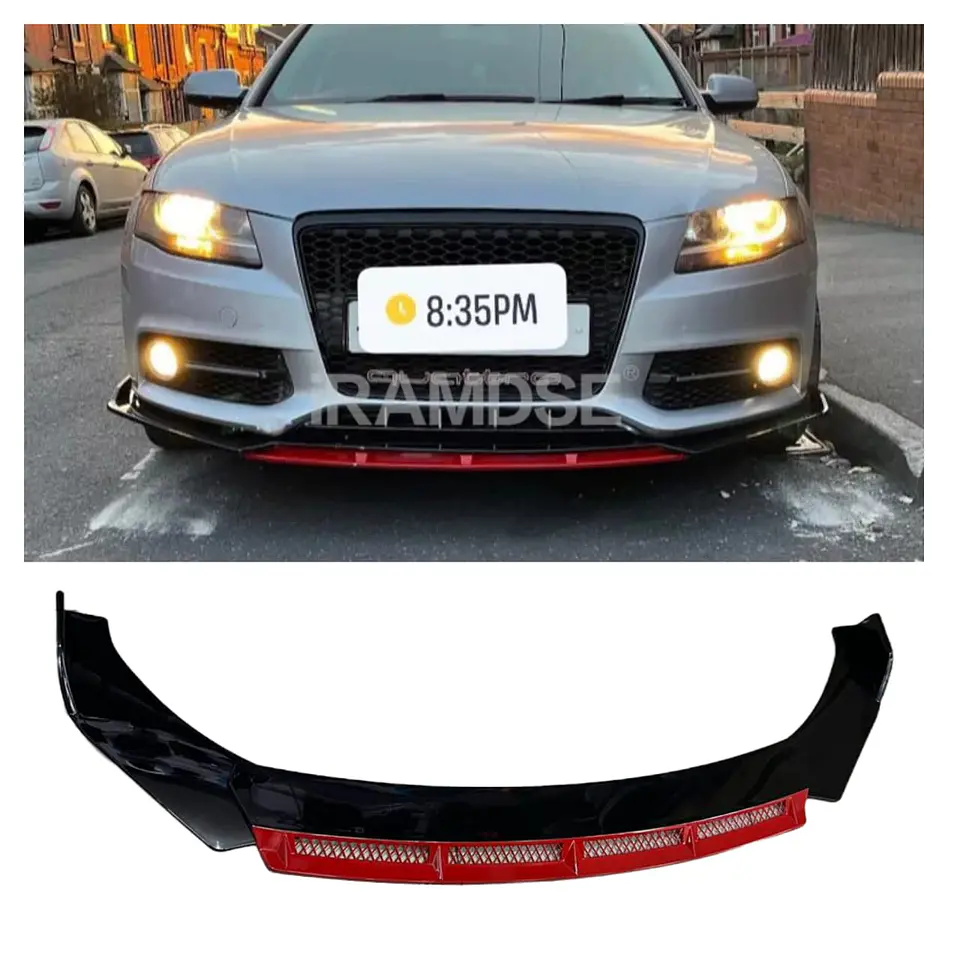 Front Lip, Bumper Faldón delantero 3 piezas negro brillante con Rojo 1