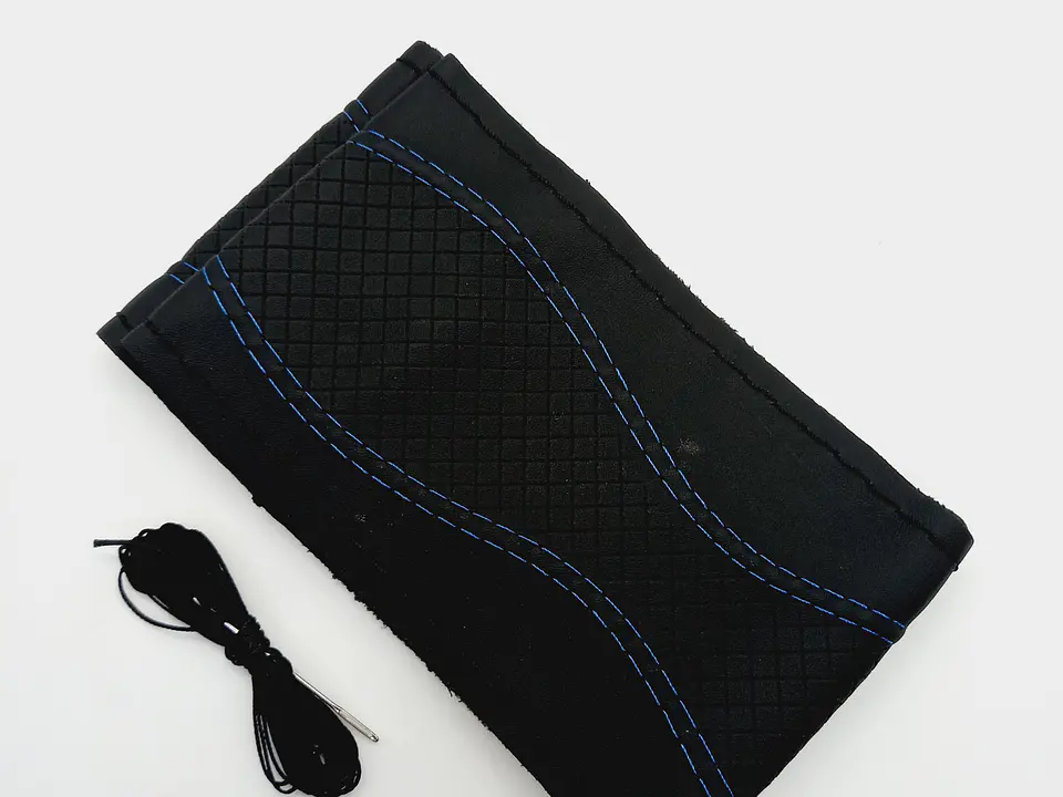 Forro volante cosido hilo Azul diseño cuadros 5
