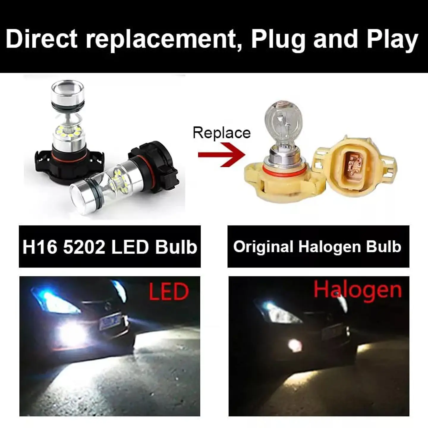 X2 Ampolletas Led H16EU Ps24w PS19W para autos Sail, Spark Gt 2