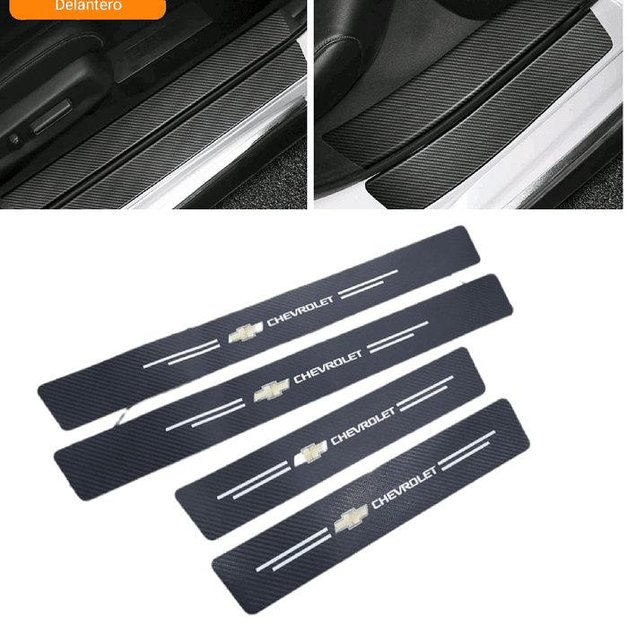 Cubre socalo pisaderas pegatina de fibra de carbono en eco cuero para perfil de puertas antiarañazos protector antipolvo 4 piezas chevrolet 1