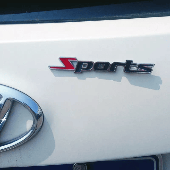 Emblema Insignia de Metal  autos 3D universal tunning autoadhesiva letras Sports para parachoques, lateral de puerta, maletero, parrilla Medida 11.5 x 1.8cm aprox. 10