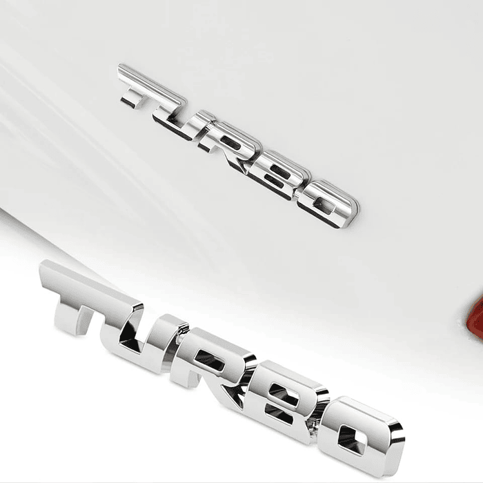 Pegatina emblema de Metal TURBO 3D para autos, calcomanía adhesiva para carrocería Tunning Universal color Cromado medida 9.7 * 1.1cm 2