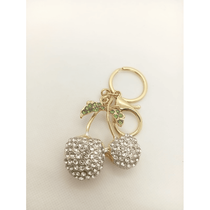 Oferta llaveros de metal con imitación de diamantes diseño cerezas blancas 5
