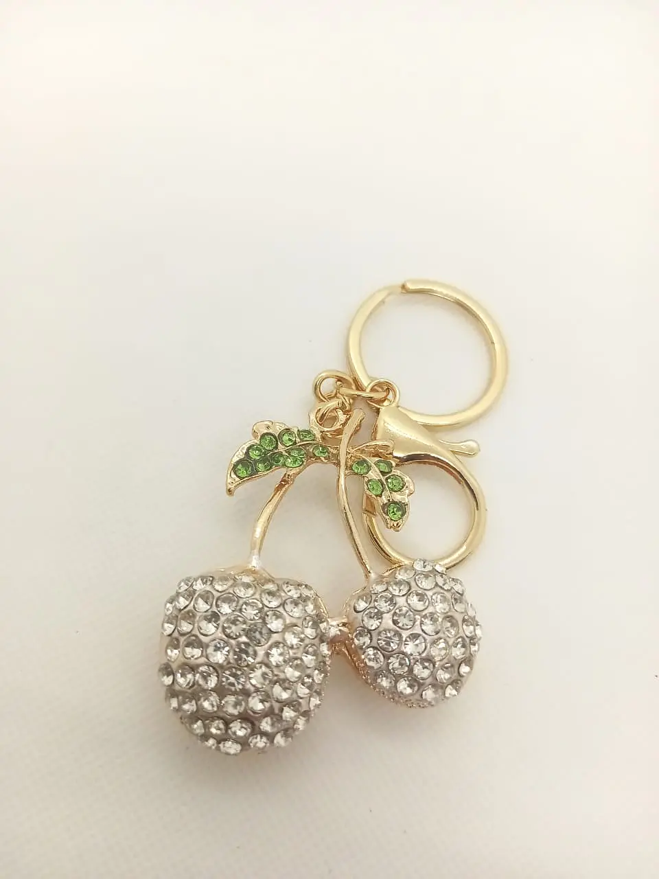 Llaveros de metal con imitación de diamantes diseño cerezas blancas 5