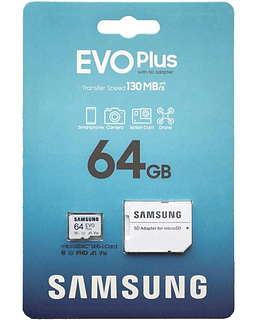 Tarjeta de memoria Samsung Evo plus 4K 64gb + adaptador, velocidad de lectura 130mb clase 10 U1 A1 uso en cámaras fotográficas, videocámaras, drones, Smartphone, cámaras de seguridad
