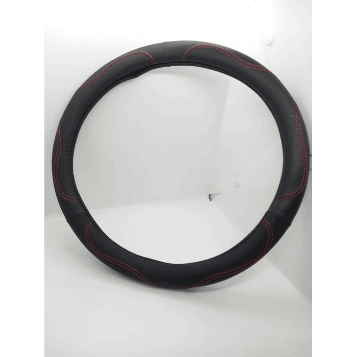 Forro cubre volante de autos de eco cuero de alta calidad negro con Hilo rojo  anti-resbalante universal medida 38cm  5
