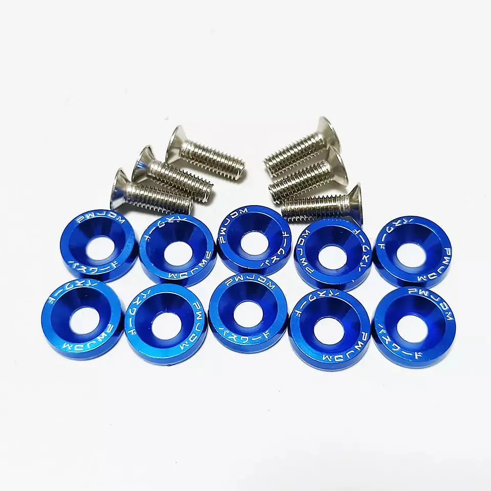 Set de 10 tornillos con 10 arandelas hexagonales M6 de aluminio azul 3
