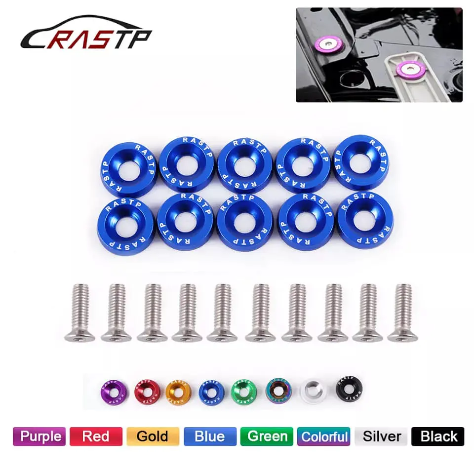Set de 10 tornillos con 10 arandelas hexagonales M6 de aluminio azul 4