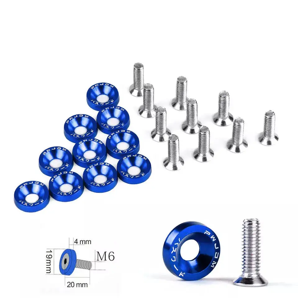 Set de 10 tornillos con 10 arandelas hexagonales M6 de aluminio azul 5