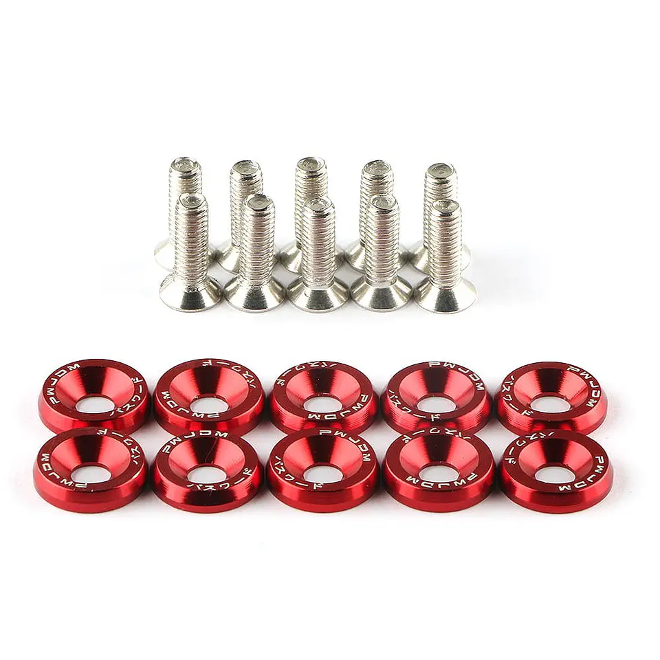 Set de 10 tornillos con 10 arandelas hexagonales M6 de aluminio rojo 1
