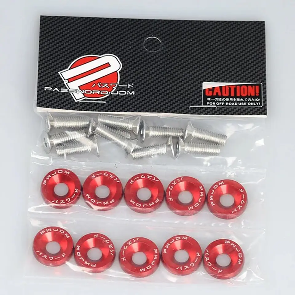 Set de 10 tornillos con 10 arandelas hexagonales M6 de aluminio rojo 3