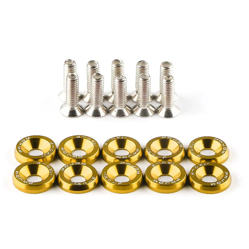 Set de 10 tornillos con 10 arandelas hexagonales M6 de aluminio dorado 1