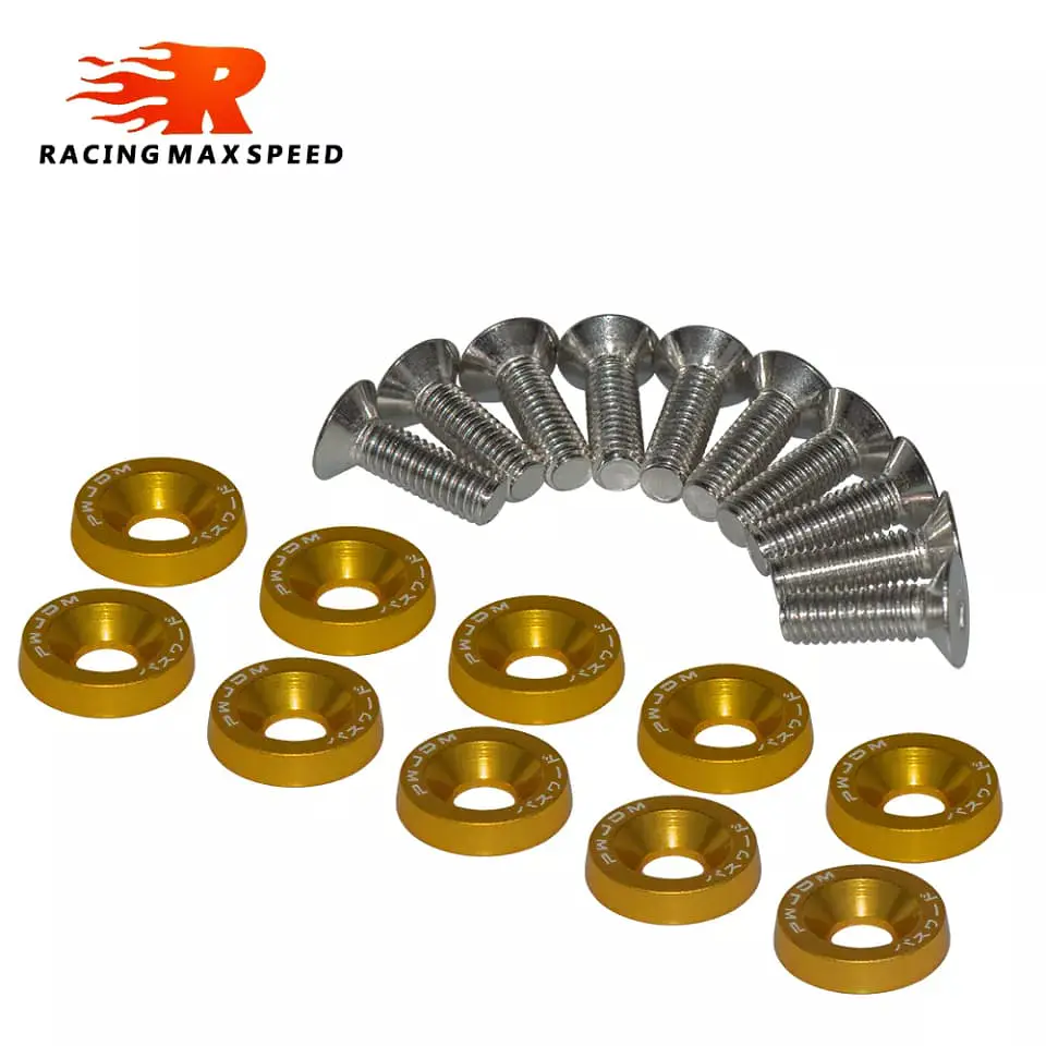 Set de 10 tornillos con 10 arandelas hexagonales M6 de aluminio dorado 2