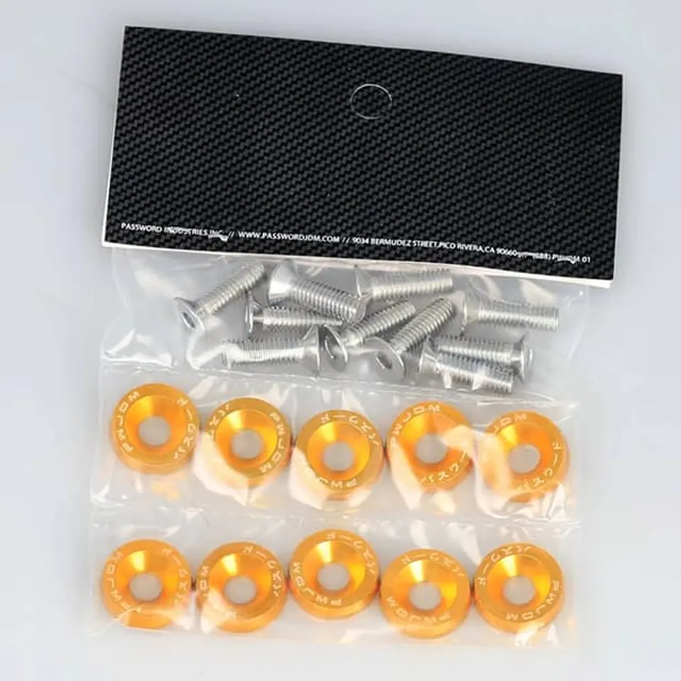 Set de 10 tornillos con 10 arandelas hexagonales M6 de aluminio dorado 3