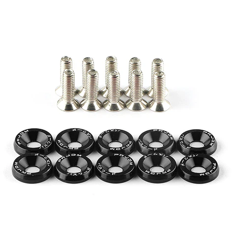 Set de 10 tornillos con 10 arandelas hexagonales M6 de aluminio negro