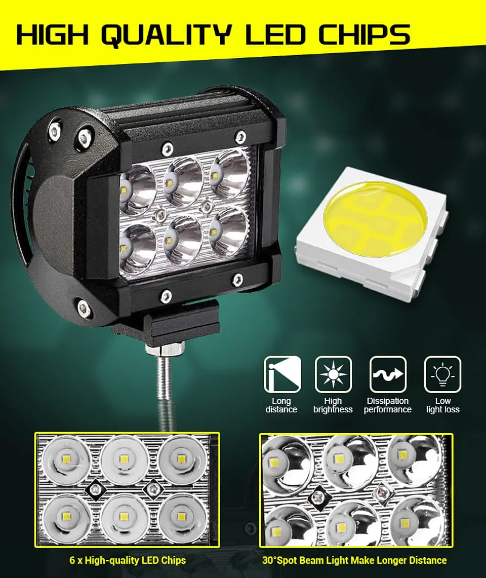 Neblinero 6 LED para Autos, Camionetas, Jeep, 18W 4 pulgadas 1800LM 1