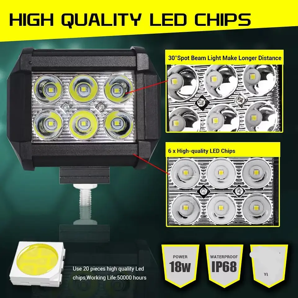 Neblinero 6 LED para Autos, Camionetas, Jeep, 18W 4 pulgadas 1800LM 13