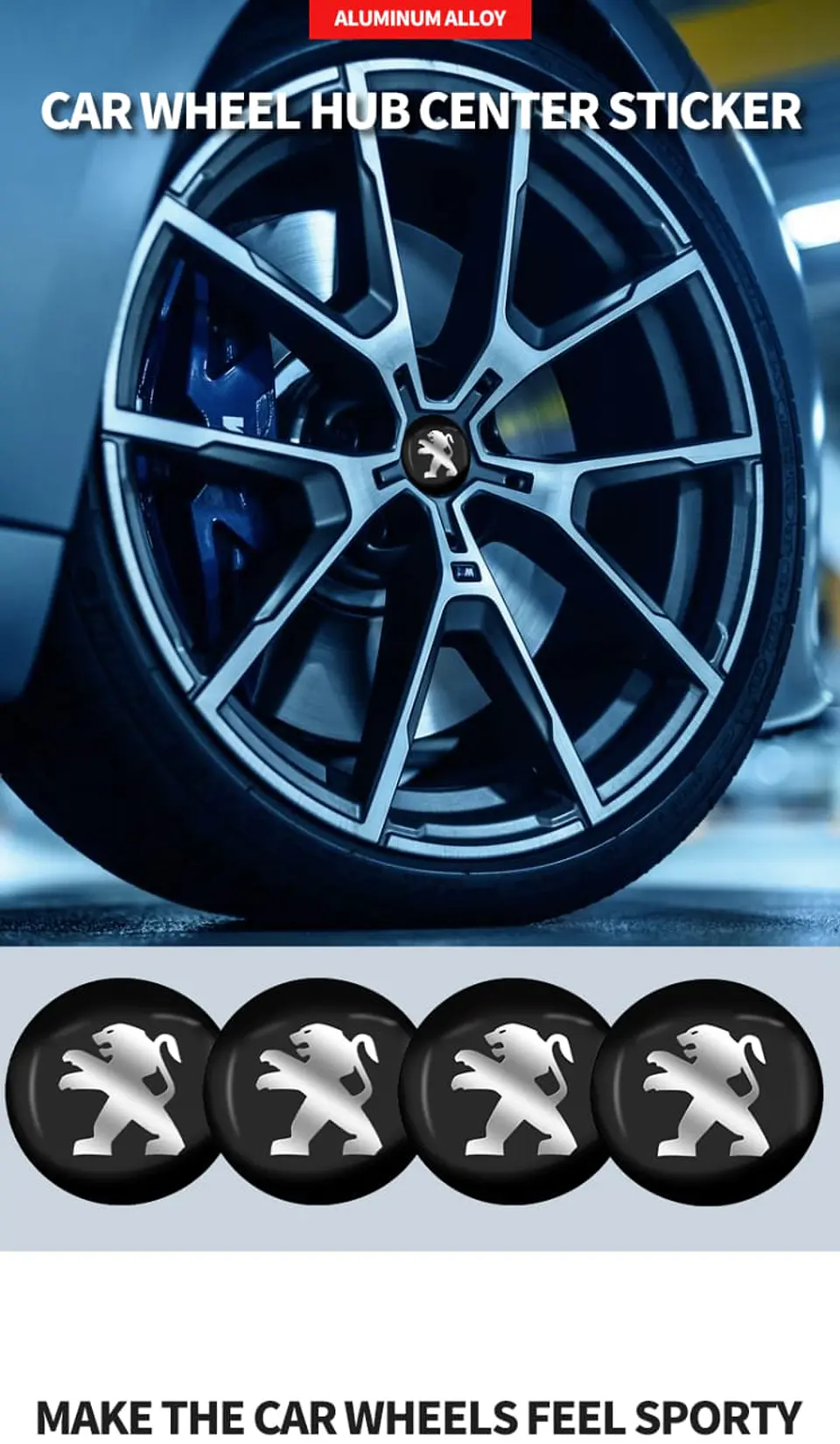 X4 Tapa centro llantas Peugeot Negro 60mm 56mm - Negro Plateado 3