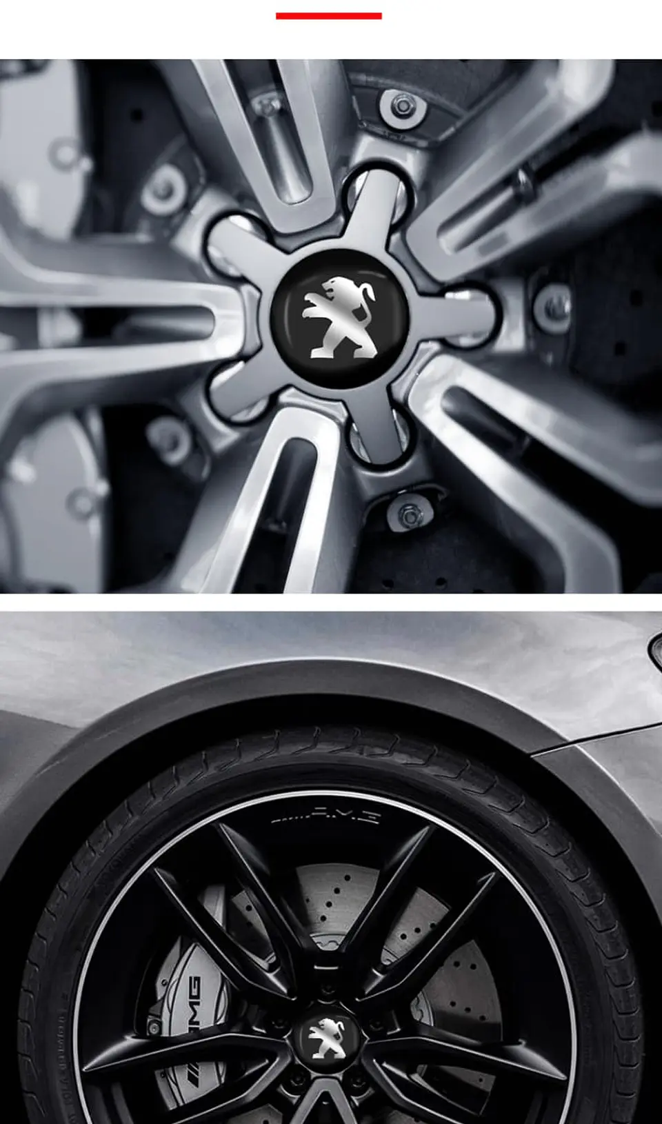 X4 Tapa centro llantas Peugeot Negro 60mm 56mm - Negro Plateado 5