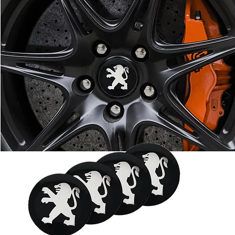 X4 Tapa centro llantas Peugeot Negro 60mm 56mm - Negro Plateado