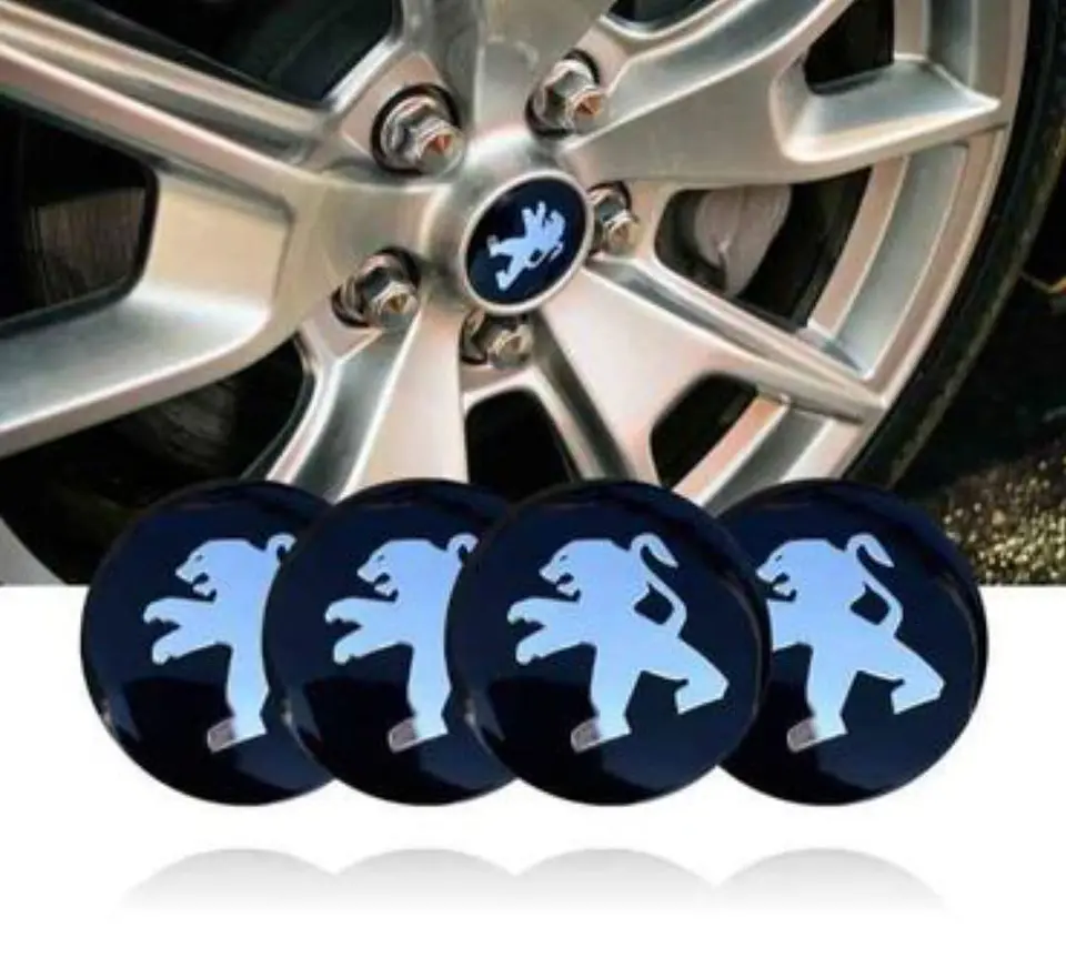X4 Tapa centro llantas Peugeot Negro 60mm 56mm - Negro Plateado 10