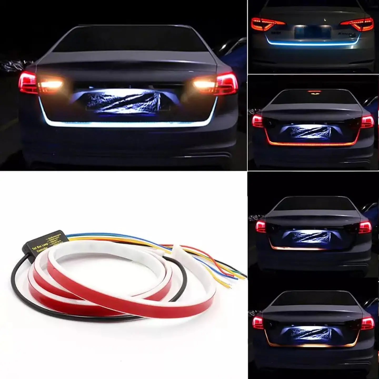 Cinta tira led para baúl o maletero de autos 4 funciones, azul en 1
