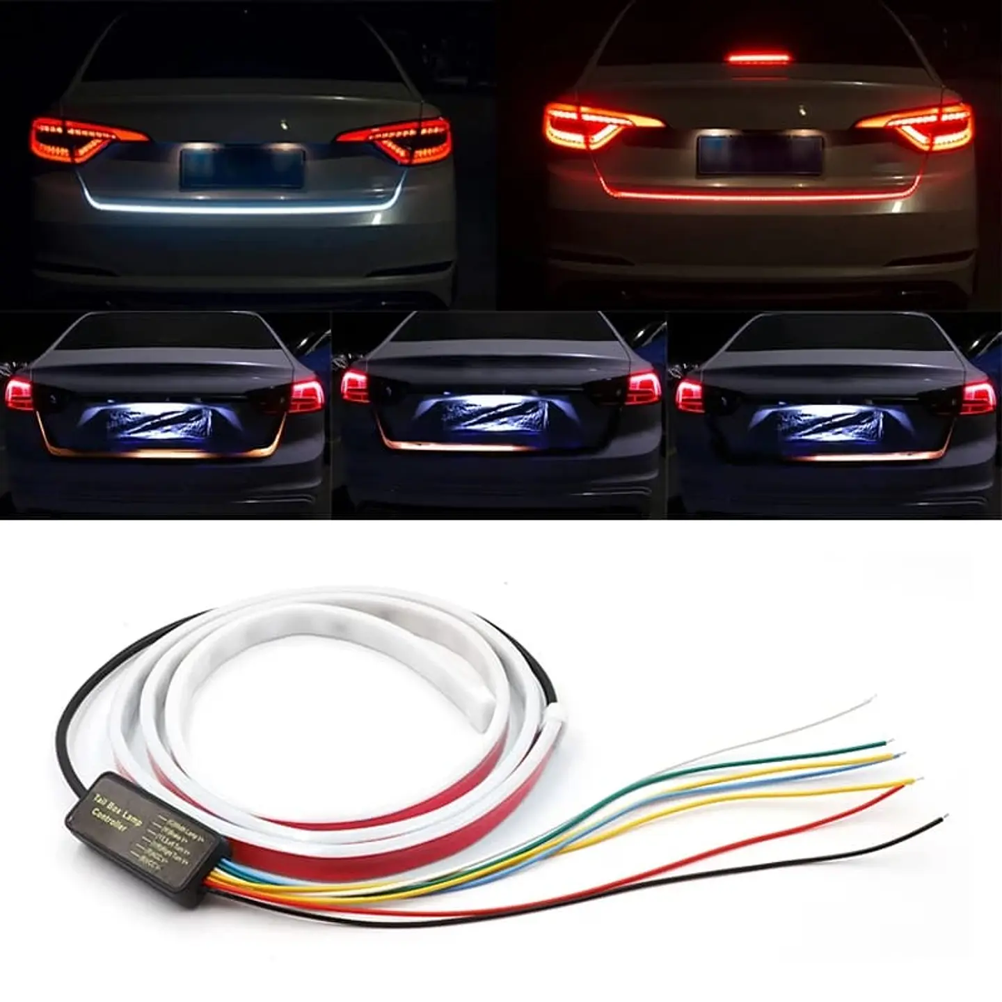 Cinta tira led para baúl o maletero de autos 4 funciones, azul en 5