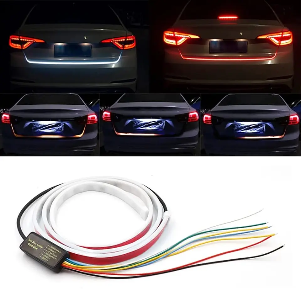 Cinta tira led para baúl o maletero de autos 4 funciones, azul en 5