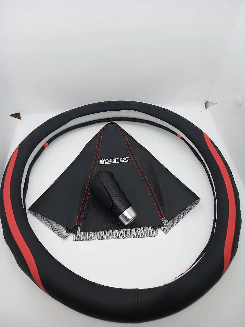 Set 3pzs cubre volante franja roja, fuelle Sparco, palanca negro 1