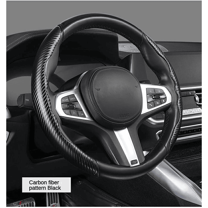 Cubre volante antideslizante de auto, 2 piezas tipo fibra de carbono, hermoso diseño, Decoración y protección universal, color negro 3