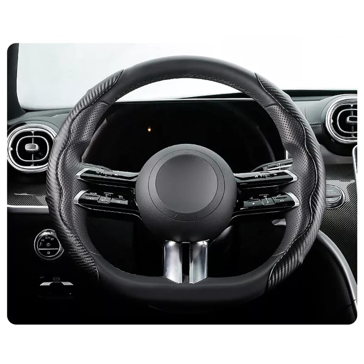 Cubre volante para auto de malla transpirable, antiderrapante, no se sujeta  al anillo interno., Negro