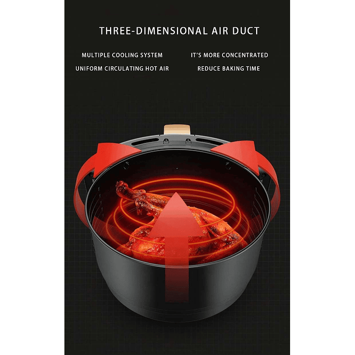 Freidora de aire eléctrica (Air Fryer) inteligente Digital, táctil, pantalla led, maquina para freír en el hogar sin aceite de gran capacidad 6 Litros 2400 watts de potencia 220V 4