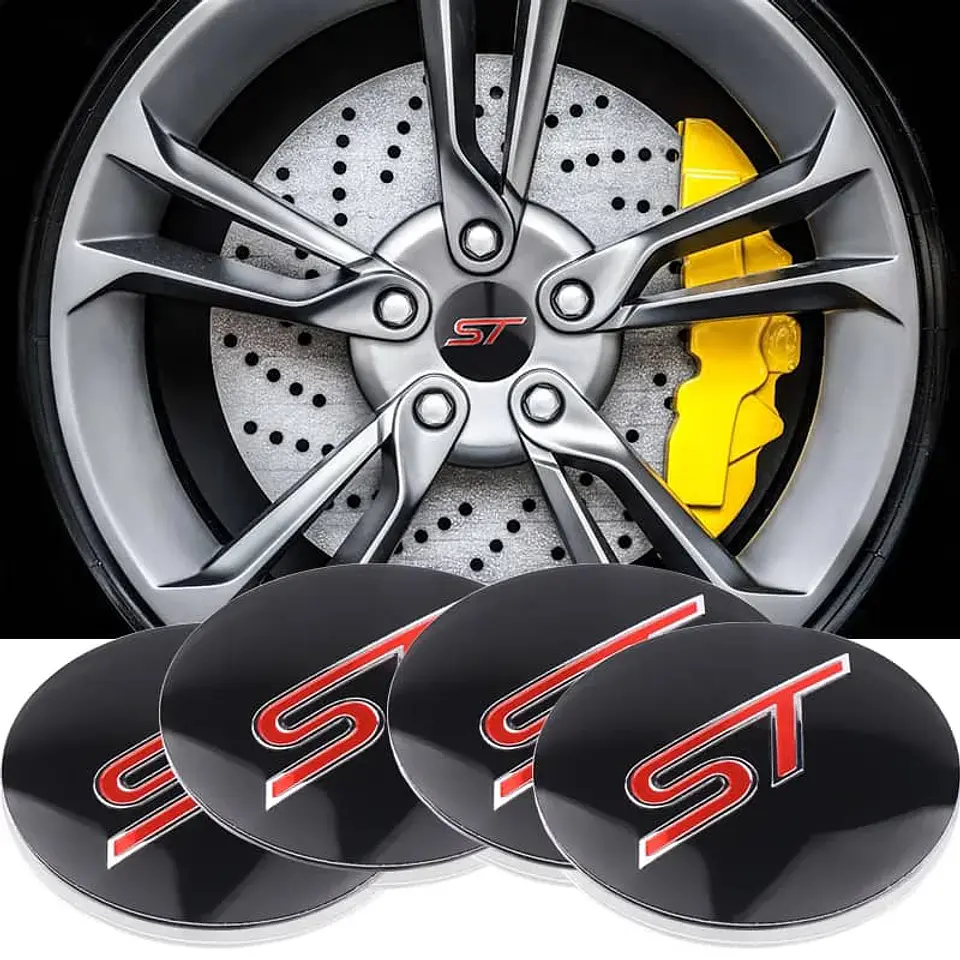 X4 Tapa centro llantas ST Negra 60mm 56mm - Negra Roja 15
