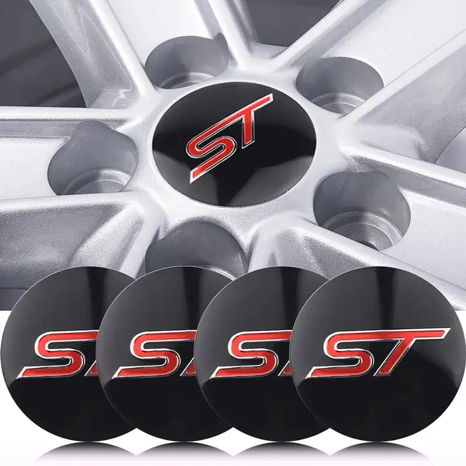 X4 Tapa centro llantas ST Negra 60mm 56mm - Negra Roja 17